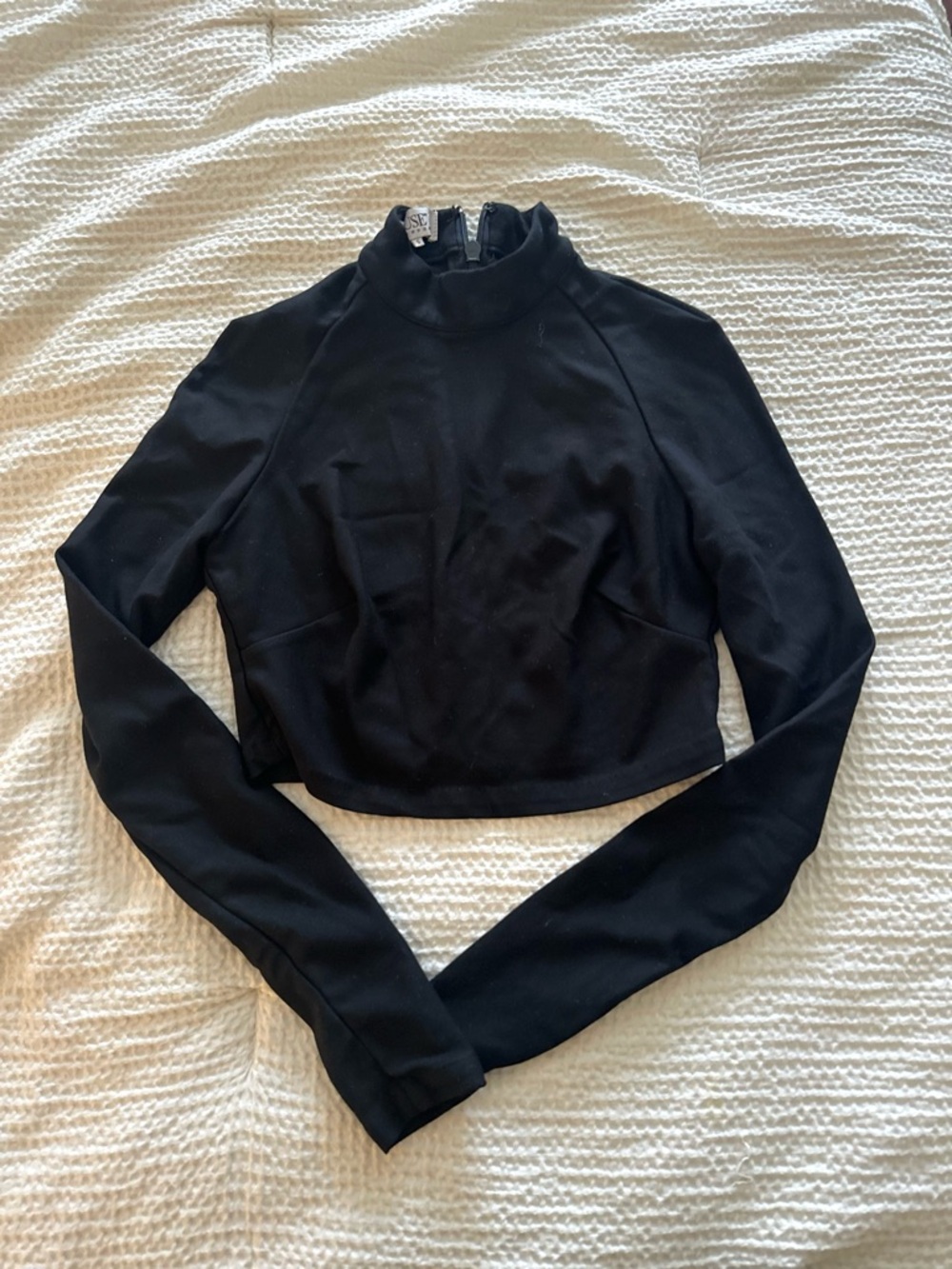House Of CB London Black Cropped High Neck Long Sleeve Blouse Size Small
